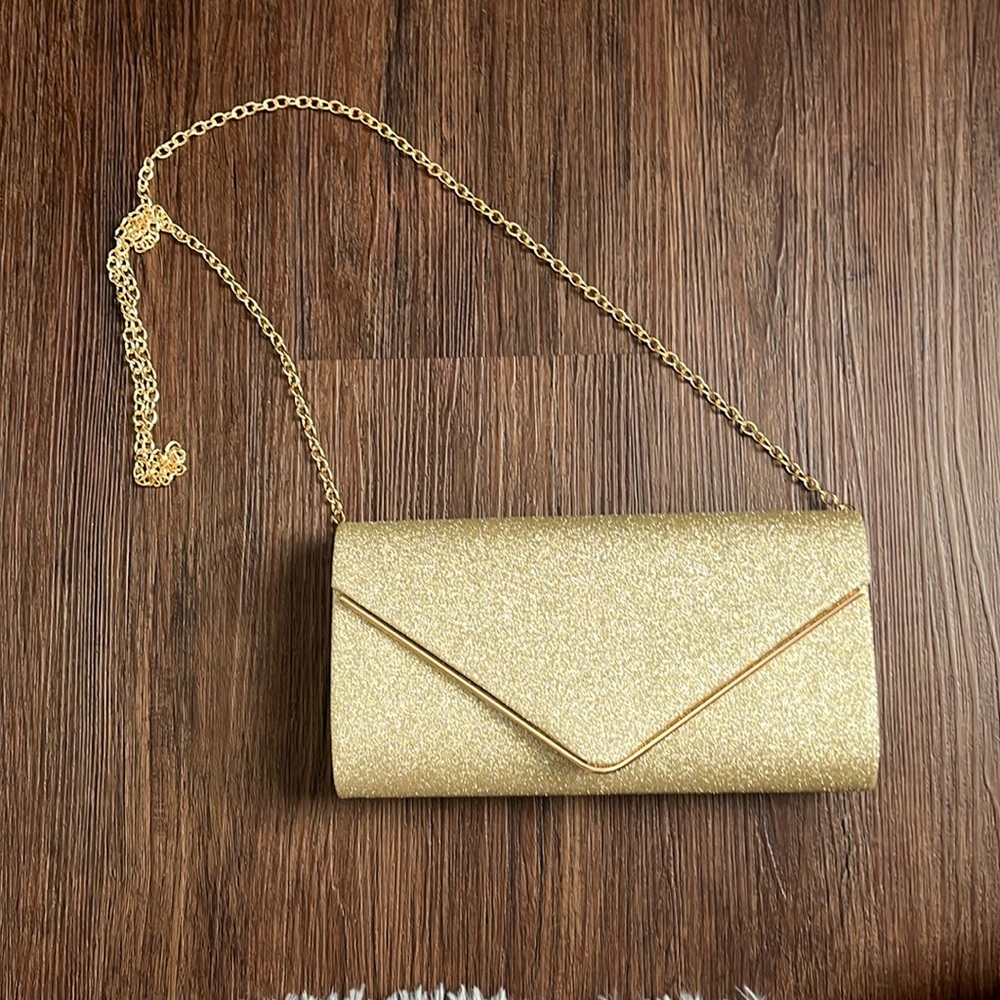 Gold Clutch with option to be used as a purse